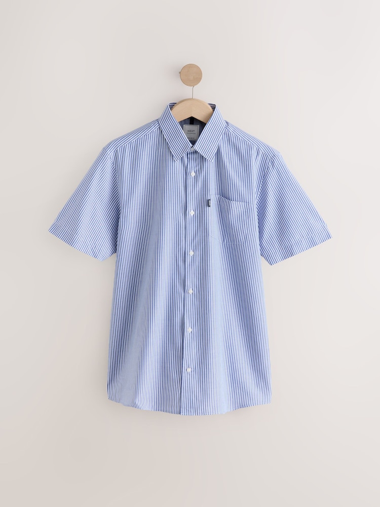Blue Bengal/Blue Dobby Regular Fit Easy Iron Short Sleeve Oxford Shirts 2 Pack - Image 7 of 8