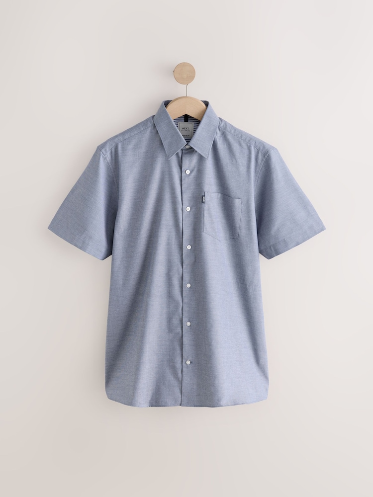 Blue Bengal/Blue Dobby Regular Fit Easy Iron Short Sleeve Oxford Shirts 2 Pack - Image 8 of 8