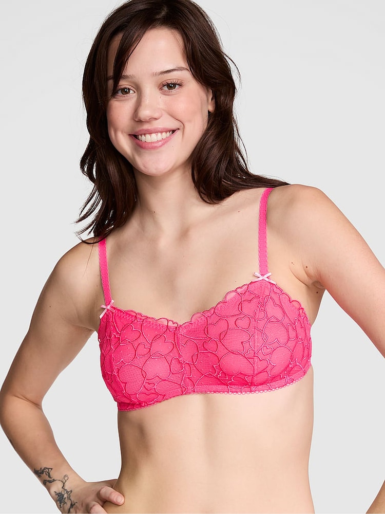 Victoria's Secret PINK Double Bubble Pink Bralette Heart Embroidery Unlined Bra - Image 1 of 3