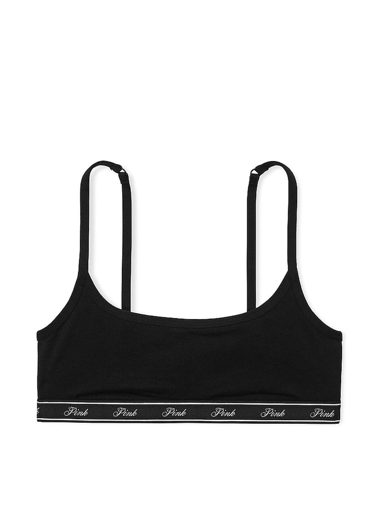 Zwart - Victoria's Secret PINK - Katoenen bralette met logo en smalle, ronde hals - Image 1 of 1