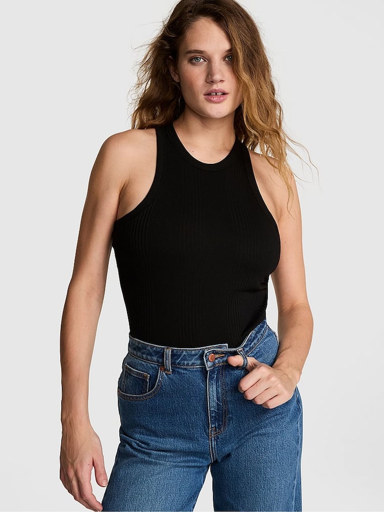Victoria's Secret PINK Black Rib Tank Top - Image 1 of 3