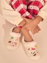 White Badge Faux Fur Lined Christmas Clog Slippers - Image 1 of 8