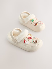 White Badge Faux Fur Lined Christmas Clog Slippers - Image 4 of 8