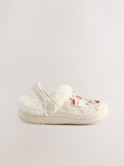 White Badge Faux Fur Lined Christmas Clog Slippers - Image 5 of 8