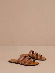 Manebi Three Bands Tan Brown Sandals - Image 1 of 1