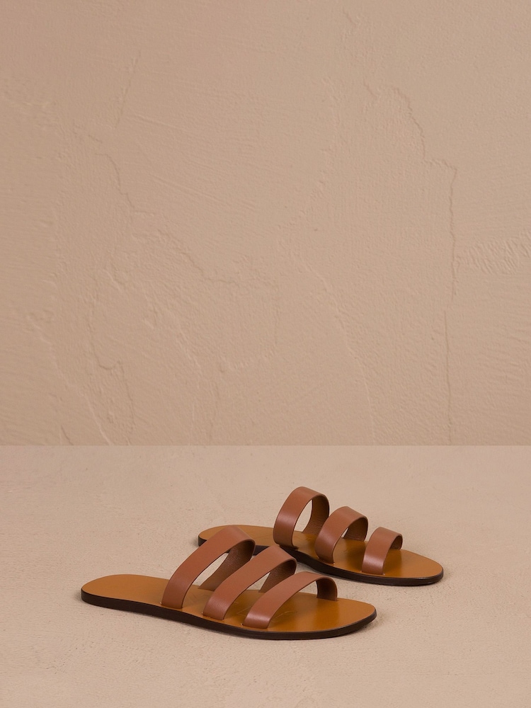 Manebi Three Bands Tan Brown Sandals - Image 1 of 1