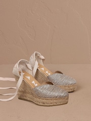 Manebi Silver Heart Shaped Wedge Espadrilles - Image 1 of 1