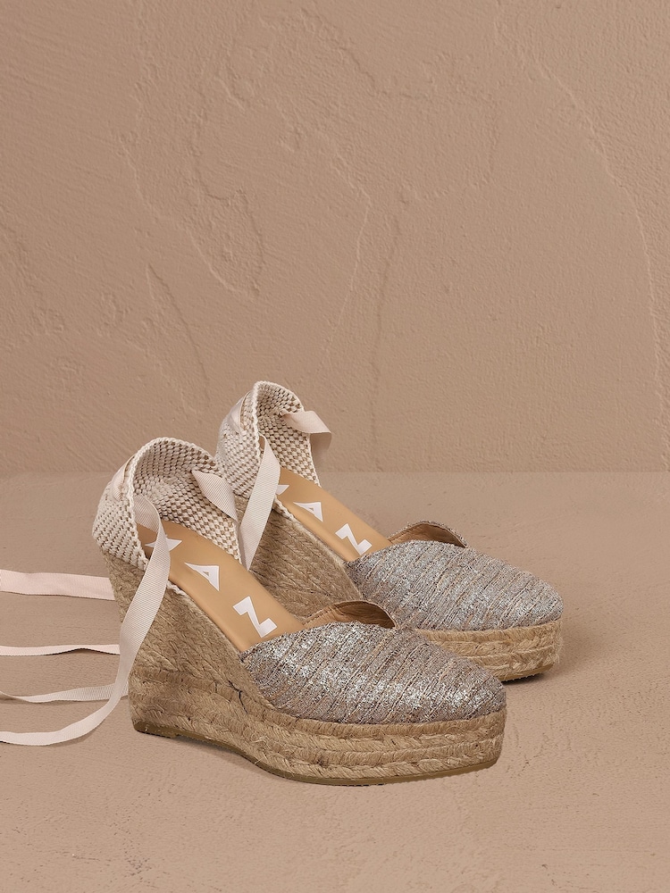 Manebi Silver Heart Shaped Wedge Espadrilles - Image 1 of 1