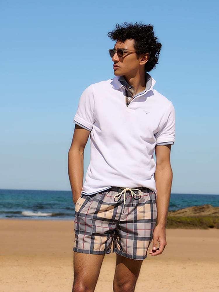 Barbour® Neutral/Navy Staple Tartan Swim Shorts - Image 1 of 2