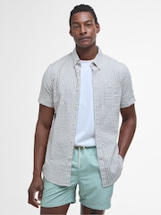 Barbour® Stone 100% Cotton Cresswell Seersucker Summer Fit Shirt - Image 1 of 6