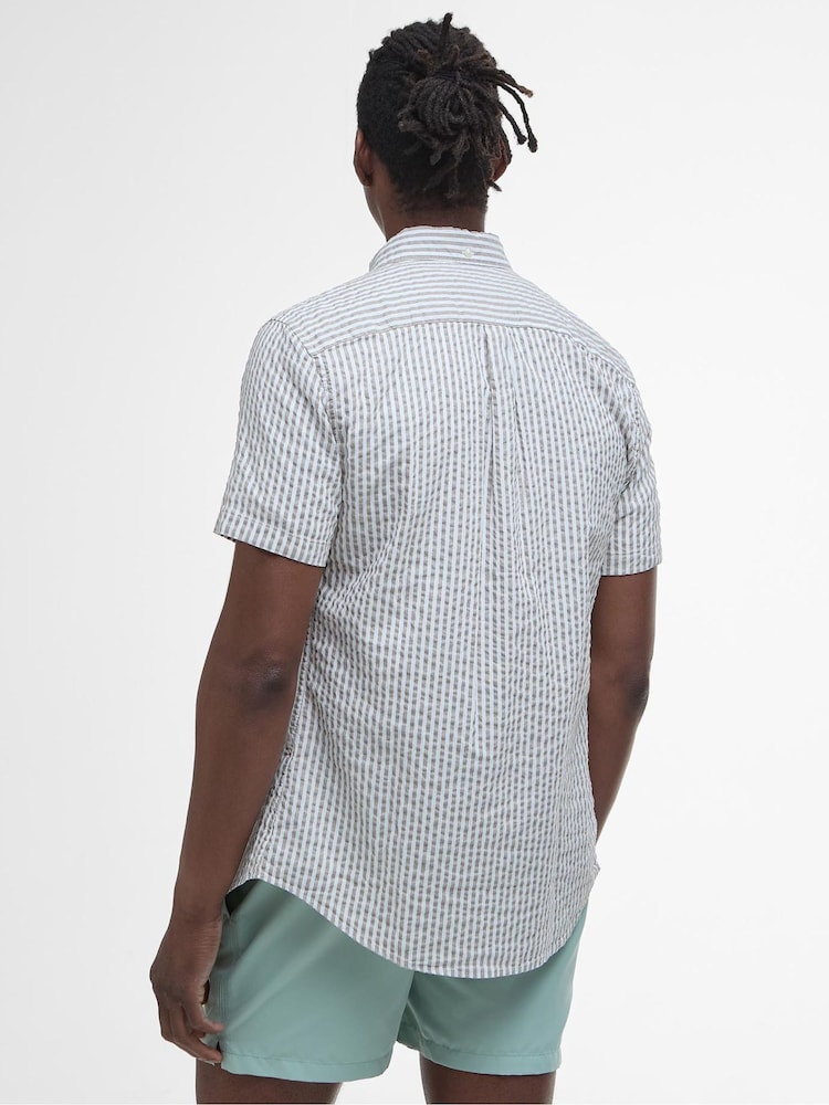 Barbour® Stone 100% Cotton Cresswell Seersucker Summer Fit Shirt - Image 2 of 6