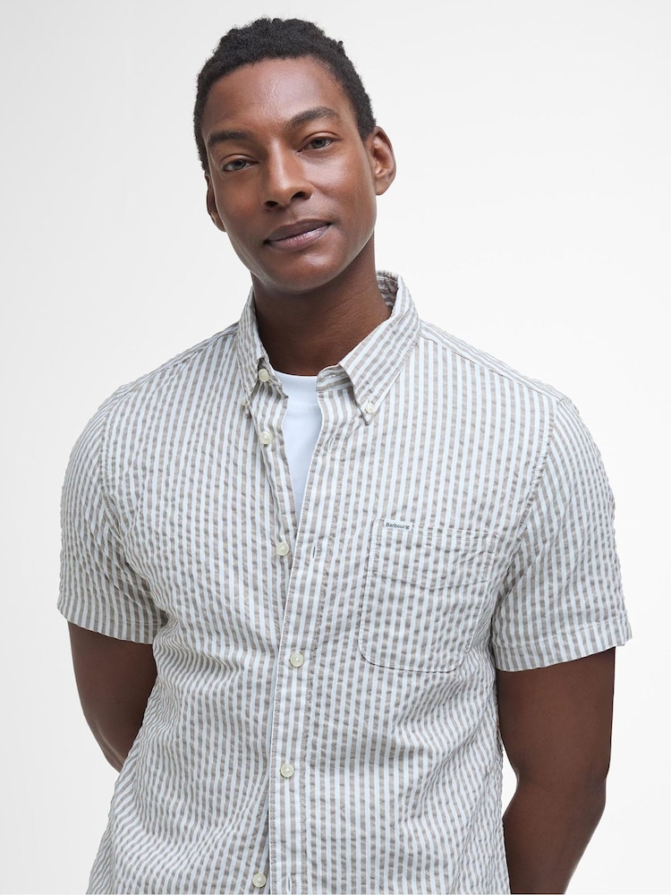 Barbour® Stone 100% Cotton Cresswell Seersucker Summer Fit Shirt - Image 4 of 6
