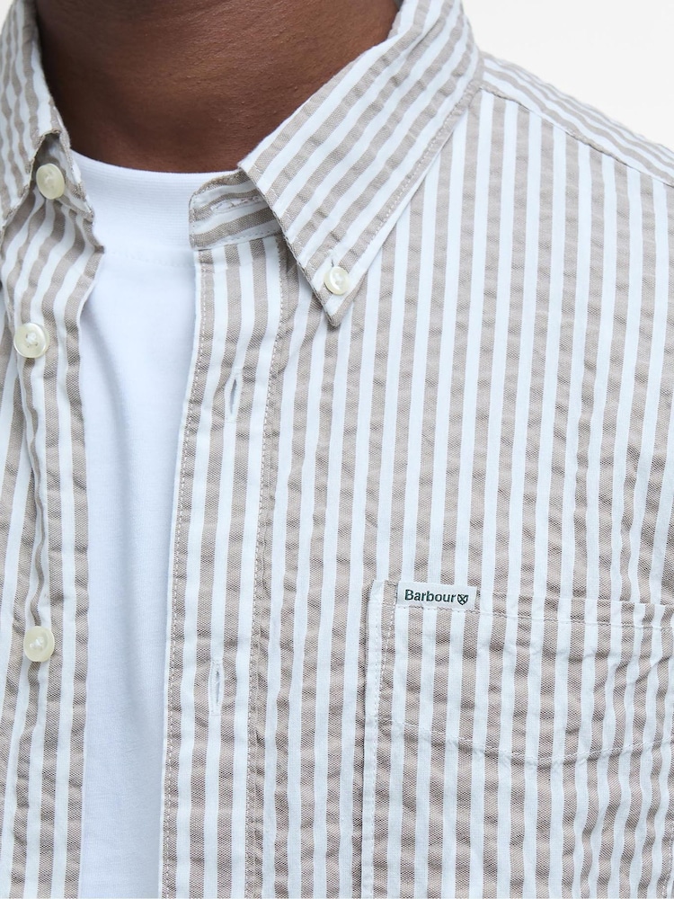 Barbour® Stone 100% Cotton Cresswell Seersucker Summer Fit Shirt - Image 5 of 6