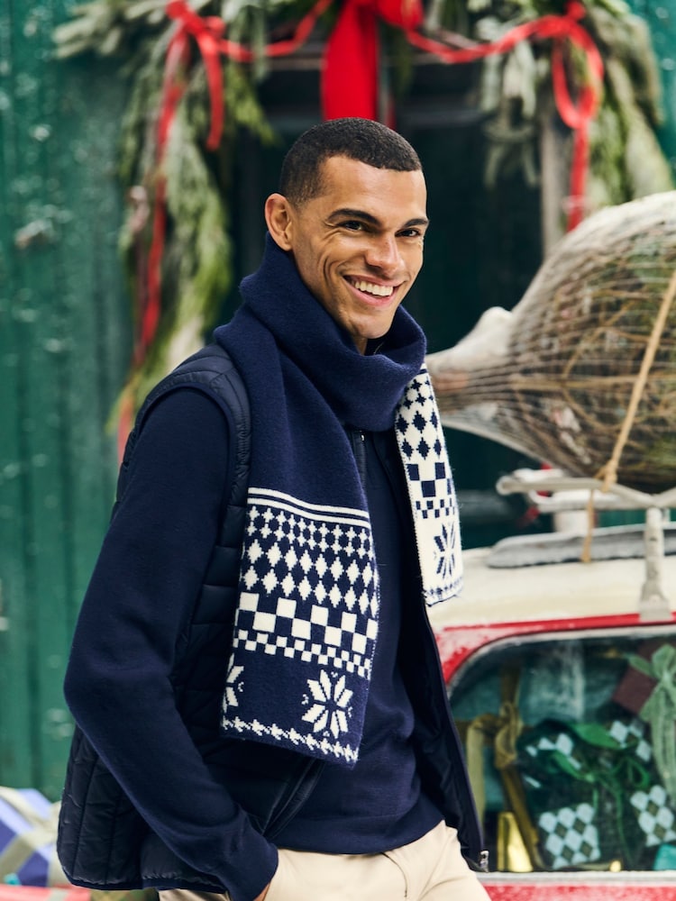 Crew Clothing Blue Fairisle Pattern Scarf - Image 1 of 2 Crew Clothing Blue Fairisle Pattern Scarf - Image 1 of 2