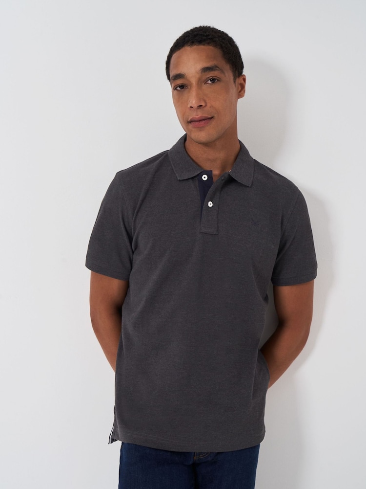 Crew Clothing Grey Black 100% Cotton Pique Polo Shirt - Image 1 of 4