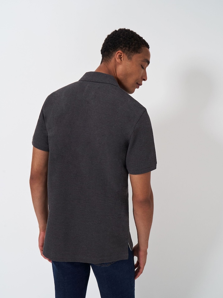 Crew Clothing Grey Black 100% Cotton Pique Polo Shirt - Image 2 of 4