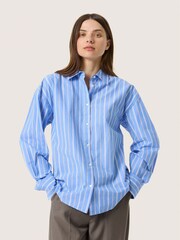 Soaked in Luxury Blue 100% Cotton Slmerona Striped Button Up Shirt - Image 1 of 6