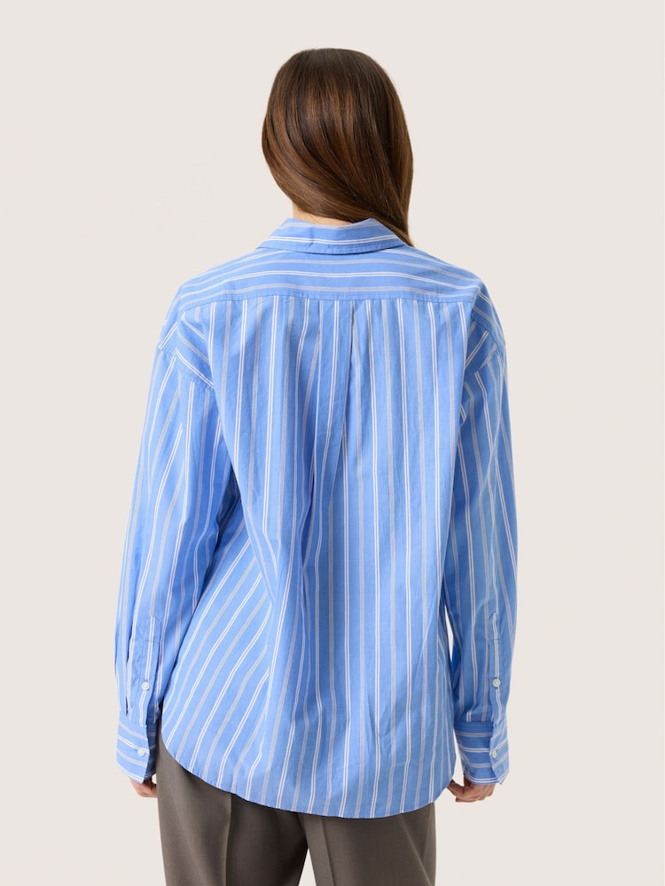 Soaked in Luxury Blue 100% Cotton Slmerona Striped Button Up Shirt - Image 2 of 6