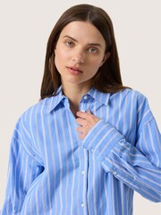 Soaked in Luxury Blue 100% Cotton Slmerona Striped Button Up Shirt - Image 4 of 6