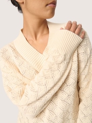 Soaked in Luxury Slmusling V-Neck Pointelle Knit Pullover White Jumper - Image 4 of 6