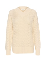 Soaked in Luxury Slmusling V-Neck Pointelle Knit Pullover White Jumper - Image 5 of 6