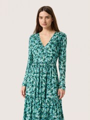 Soaked in Luxury Green Slaldora V-Neck Mesh Long Sleeve Dress - Image 1 of 6