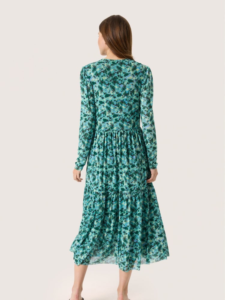Soaked in Luxury Green Slaldora V-Neck Mesh Long Sleeve Dress - Image 2 of 6