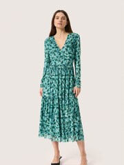 Soaked in Luxury Green Slaldora V-Neck Mesh Long Sleeve Dress - Image 3 of 6