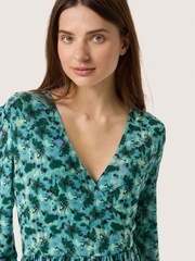 Soaked in Luxury Green Slaldora V-Neck Mesh Long Sleeve Dress - Image 4 of 6