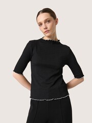 Soaked in Luxury SLBuranna 100% Cotton High Neck Short Sleeve Black T-Shirt - Image 1 of 6