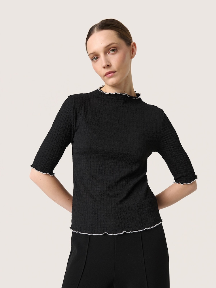 Soaked in Luxury SLBuranna 100% Cotton High Neck Short Sleeve Black T-Shirt - Image 1 of 6