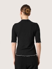 Soaked in Luxury SLBuranna 100% Cotton High Neck Short Sleeve Black T-Shirt - Image 2 of 6