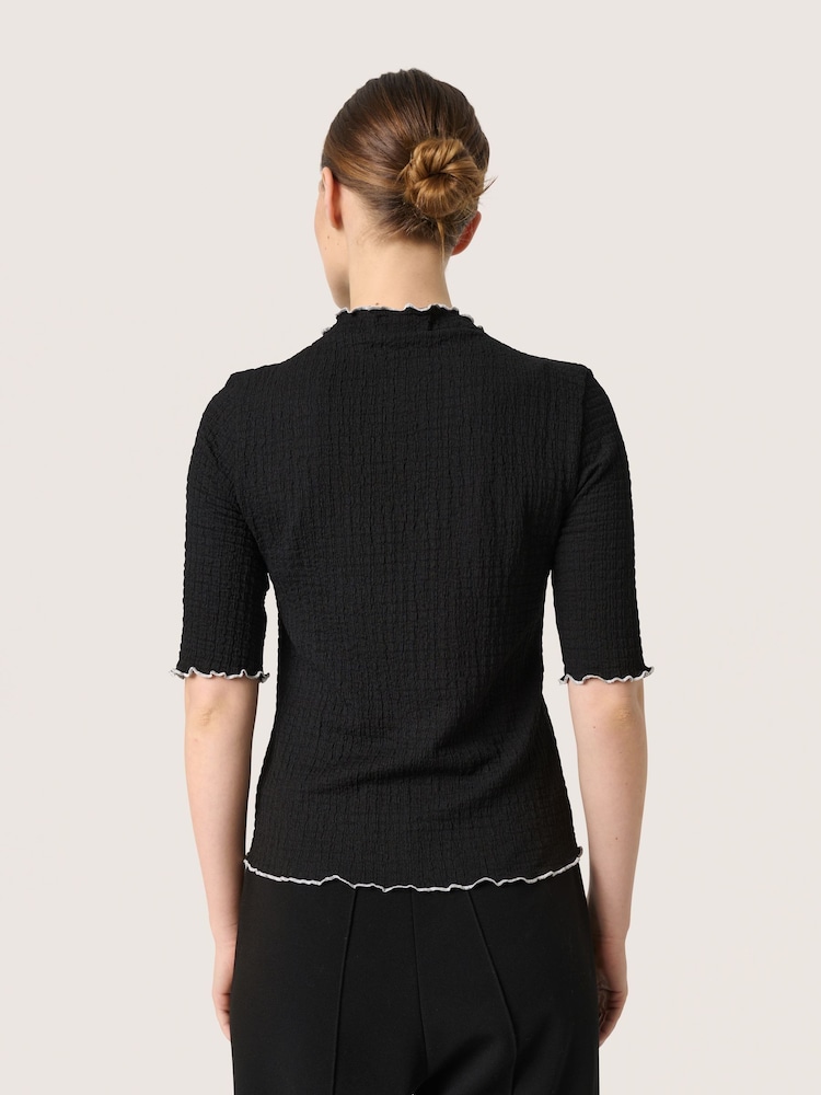 Soaked in Luxury SLBuranna 100% Cotton High Neck Short Sleeve Black T-Shirt - Image 2 of 6