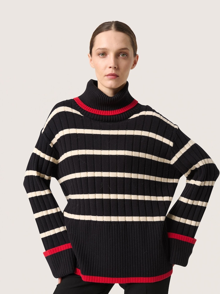 Soaked in Luxury Slmusling Rollneck Rib Knit Pullover Black Jumper - Image 1 of 6