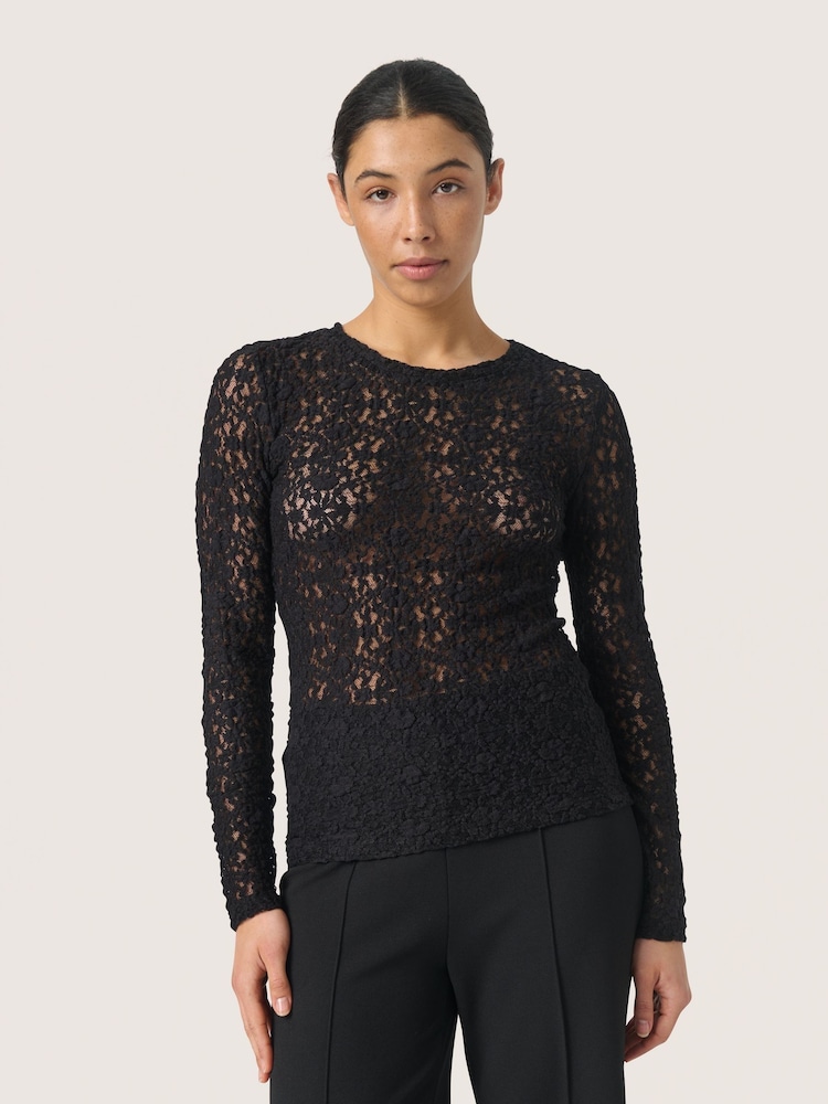 Soaked in Luxury Slim Fit SLMaleve Skylara Lace Black T-Shirt - Image 1 of 6