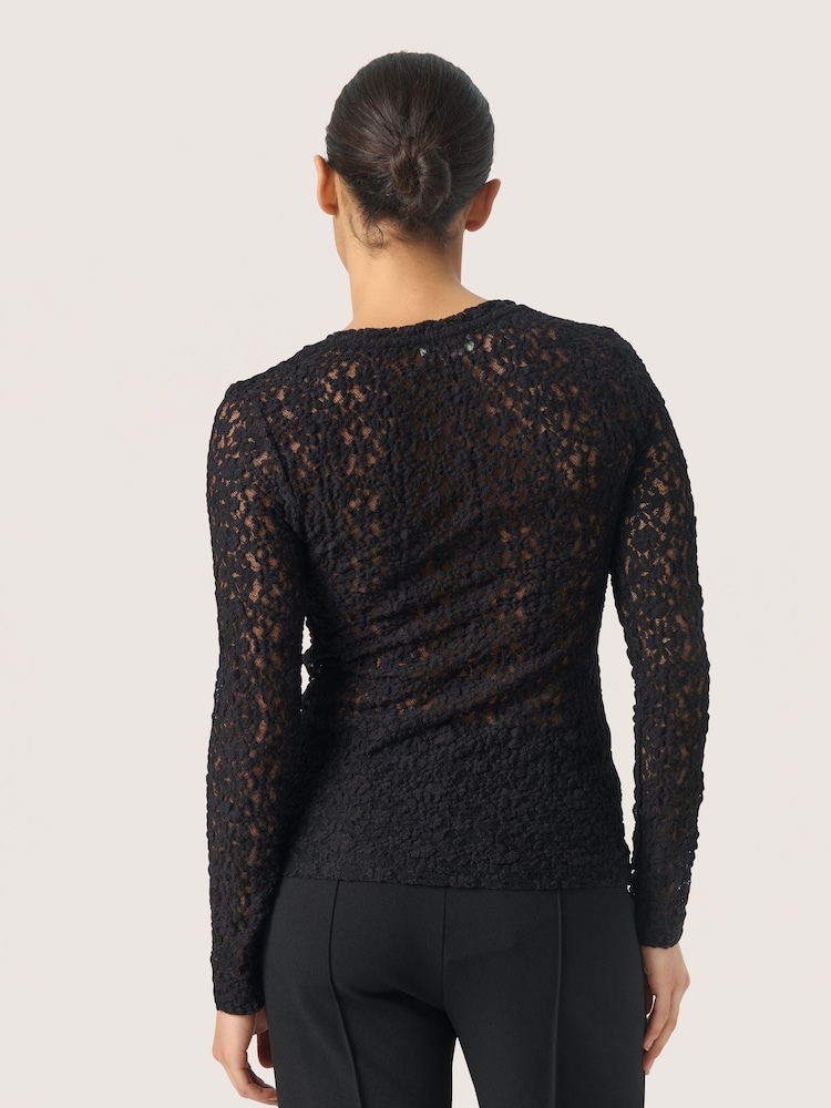 Soaked in Luxury Slim Fit SLMaleve Skylara Lace Black T-Shirt - Image 2 of 6
