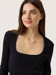 Soaked in Luxury Slsimone Square Neck Long Sleeve Black Dress - Image 4 of 6