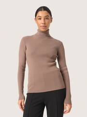 Soaked in Luxury Slim Fit SLSina Rollneck Pullover Brown Jumper - Image 1 of 6