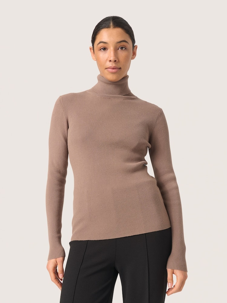 Soaked in Luxury Slim Fit SLSina Rollneck Pullover Brown Jumper - Image 1 of 6