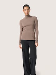 Soaked in Luxury Slim Fit SLSina Rollneck Pullover Brown Jumper - Image 3 of 6