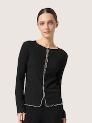 Soaked in Luxury SLBuranna Button Round Neck Black Cardigan - Image 1 of 6