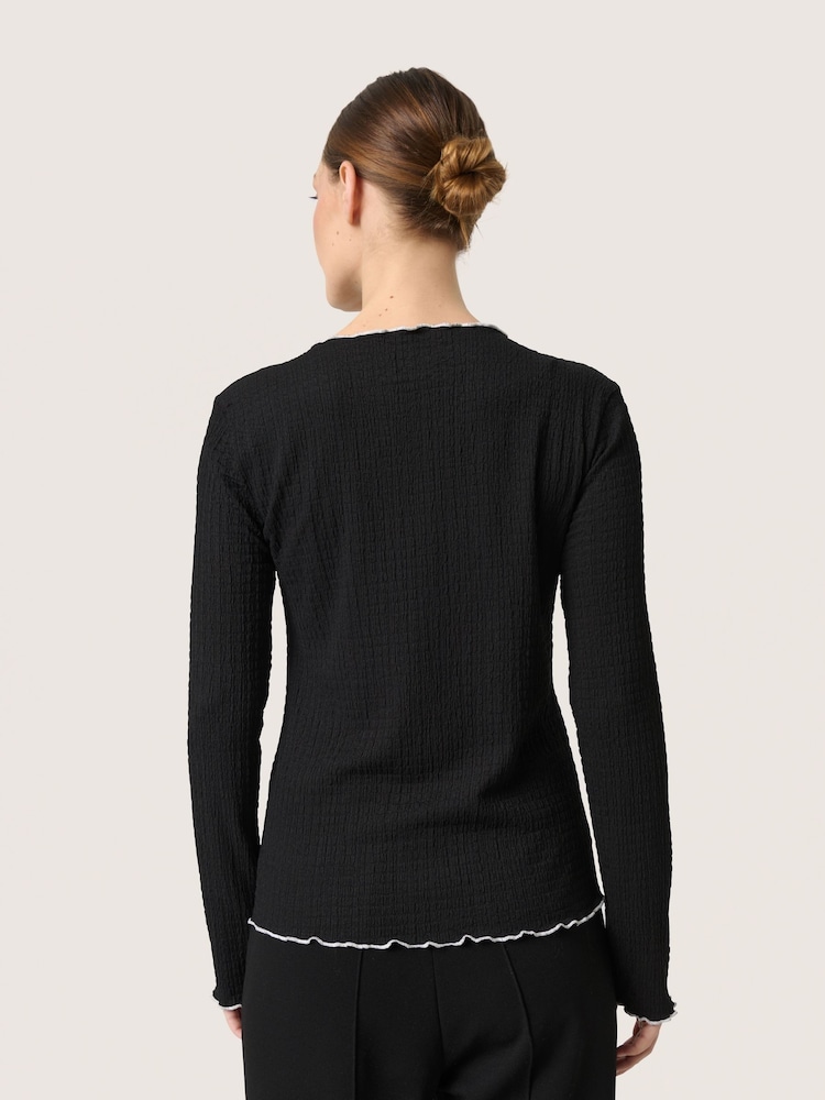 Soaked in Luxury SLBuranna Button Round Neck Black Cardigan - Image 2 of 6