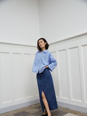 Soaked in Luxury Blue 100% Cotton Slmerona Cropped Boxy Fit Shirt - Image 1 of 7