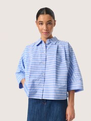 Soaked in Luxury Blue 100% Cotton Slmerona Cropped Boxy Fit Shirt - Image 2 of 7