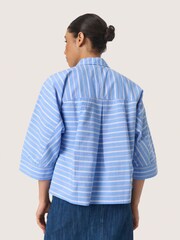 Soaked in Luxury Blue 100% Cotton Slmerona Cropped Boxy Fit Shirt - Image 3 of 7