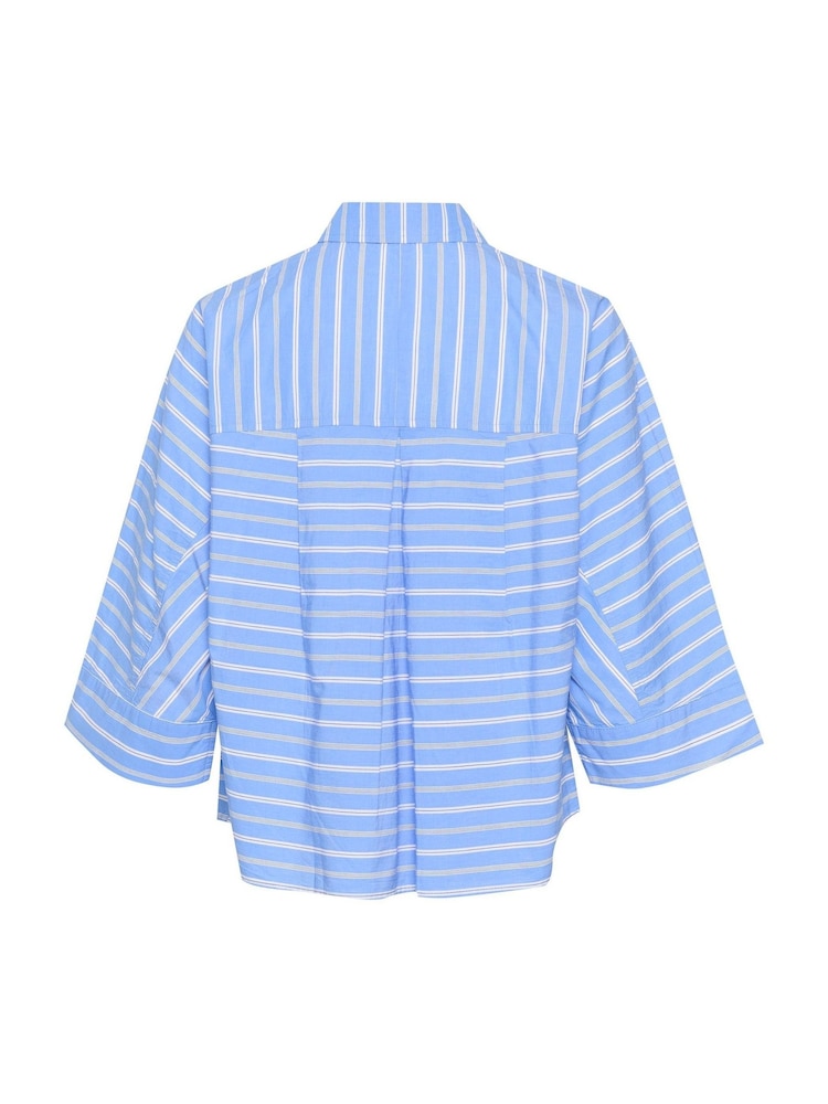 Soaked in Luxury Blue 100% Cotton Slmerona Cropped Boxy Fit Shirt - Image 7 of 7