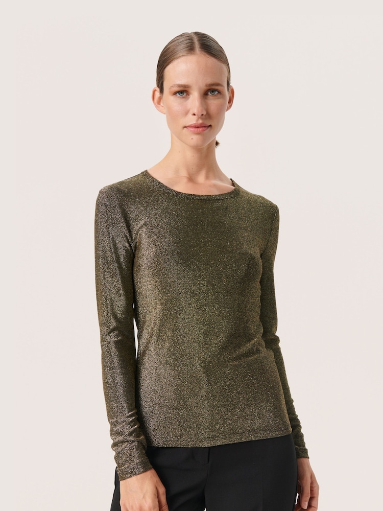 Soaked in Luxury Gold SLSkylara Glitter Long Sleeve T-Shirt - Image 1 of 6