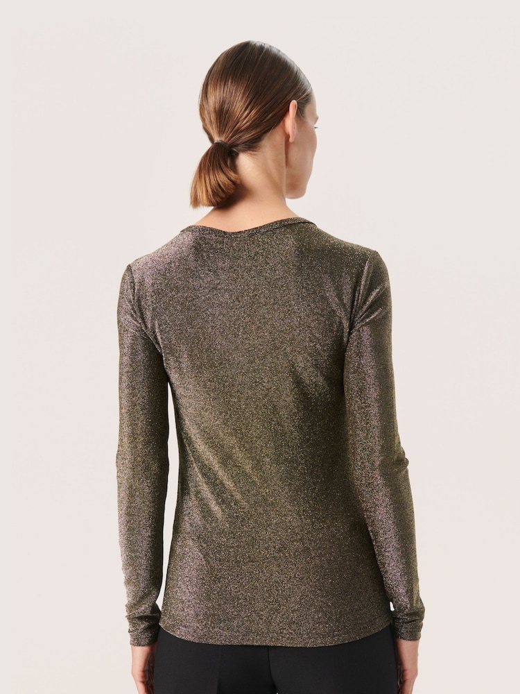 Soaked in Luxury Gold SLSkylara Glitter Long Sleeve T-Shirt - Image 2 of 6