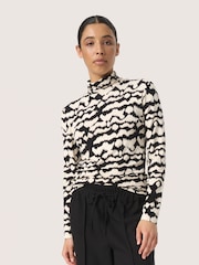 Soaked in Luxury Slhanadi Printed Rollneck Black T-Shirt - Image 1 of 6