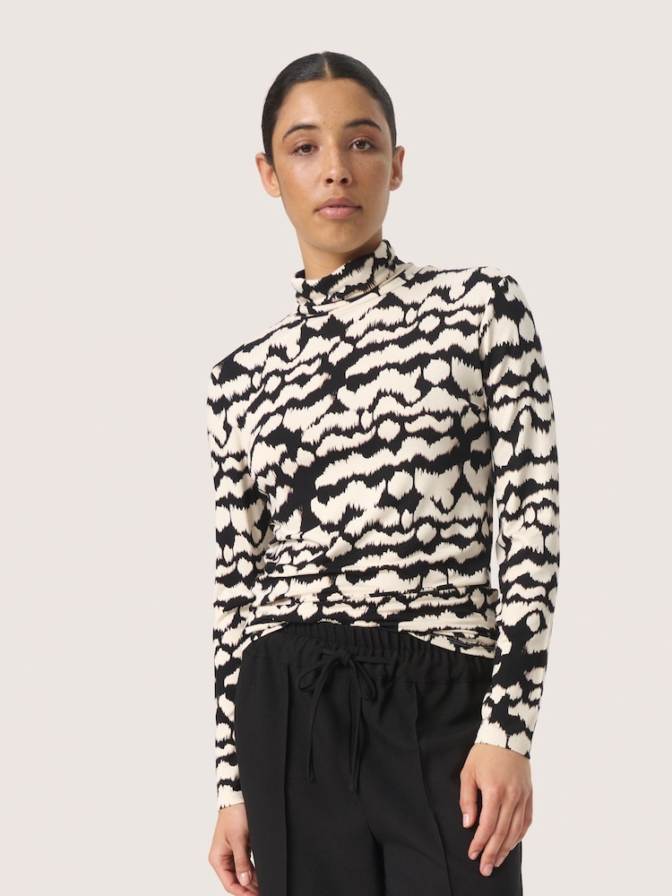 Soaked in Luxury Slhanadi Printed Rollneck Black T-Shirt - Image 1 of 6